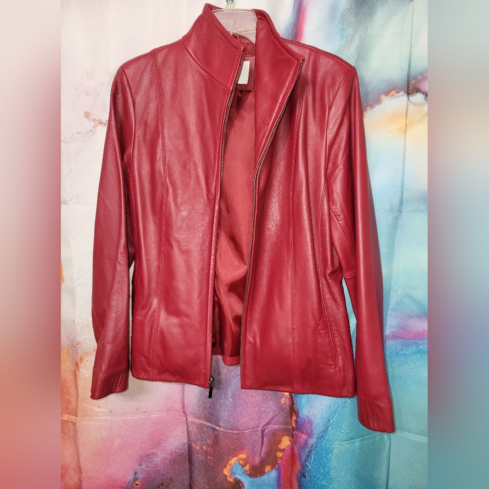 Nine West Red Leather Jacket size Medium